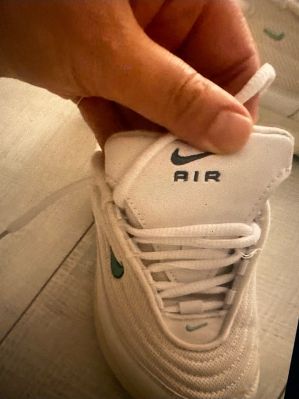 Nike Kids White Sneakers with Green Swoosh